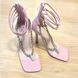 Bisou Bisou Pink and Rope Gold Strappy Open toe heels size 9.5